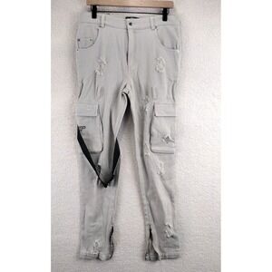 The Hideout Clothing Elevated Spirit Mens Light Grey‎ Cargo Pants Zip Ankle L